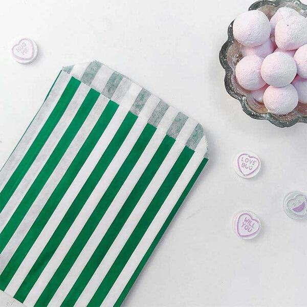 Green Candy Stripe Paper Bags