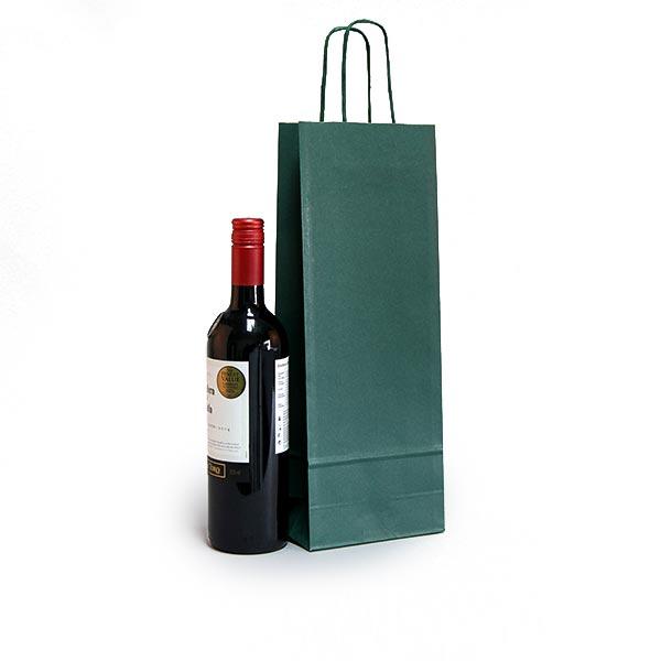 Italian Green Paper One Bottle Bag with Twisted Handles