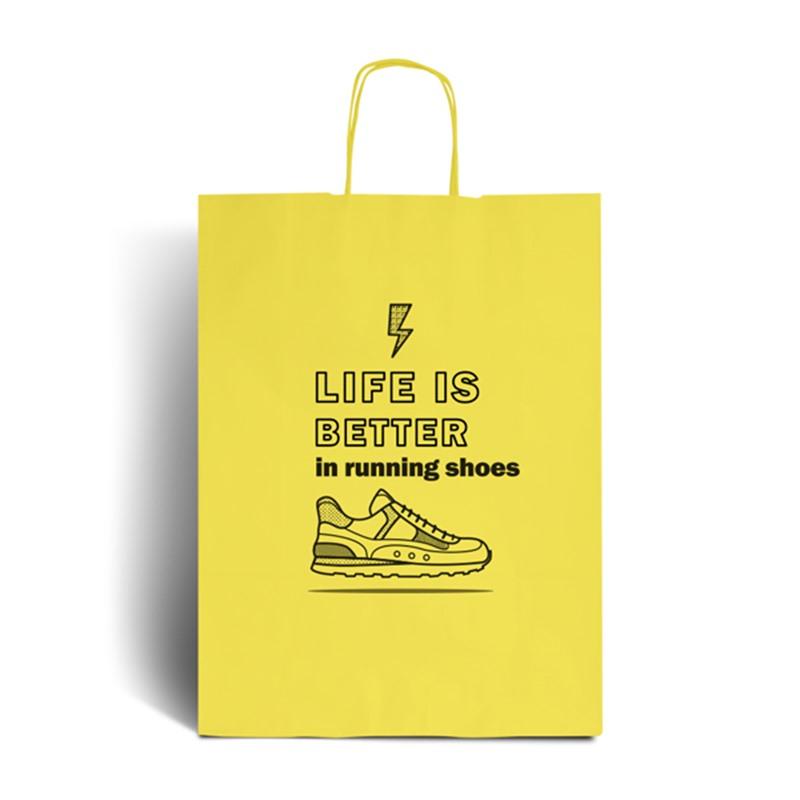 Yellow Printed Paper Bags with Twisted Handles