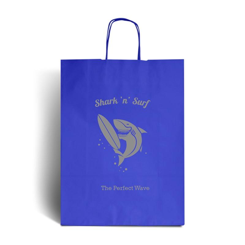 Ocean Blue Printed Paper Bags with Twisted Handles