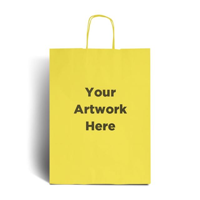 Yellow Printed Paper Bags with Twisted Handles
