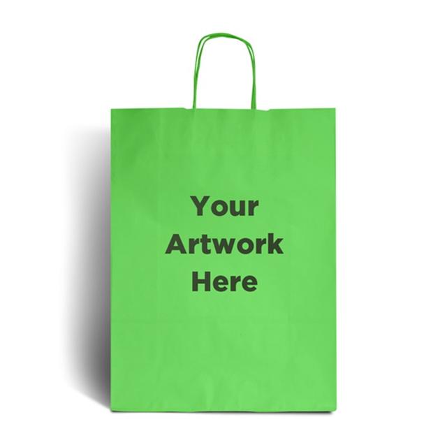Lime Green Printed Paper Bags with Twisted Handles