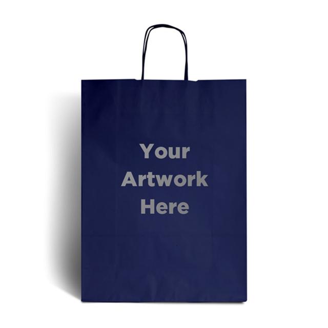 Dark Blue Printed Paper Bags with Twisted Handles