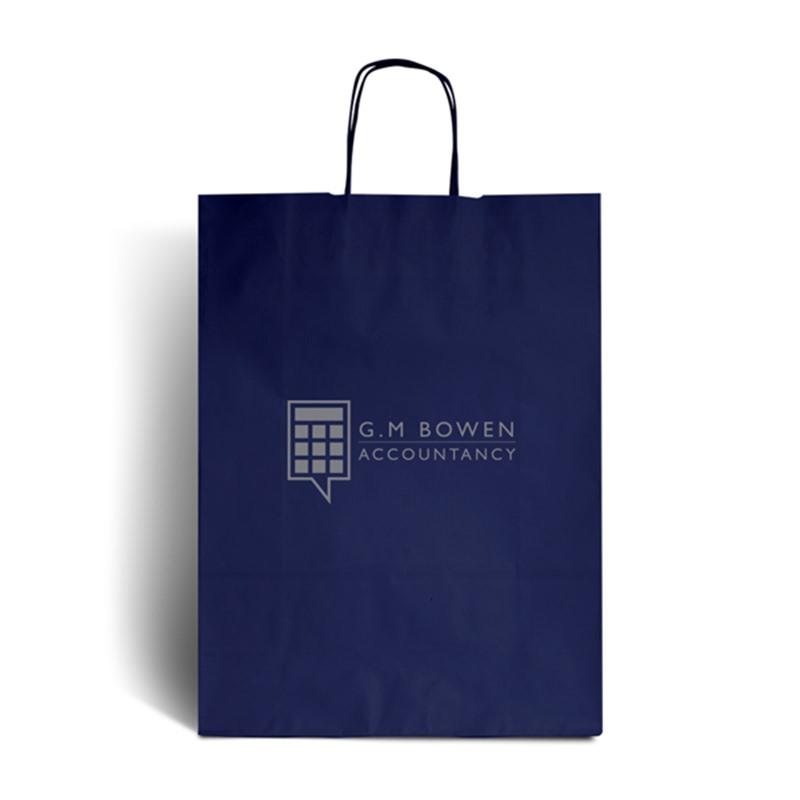 Dark Blue Printed Paper Bags with Twisted Handles