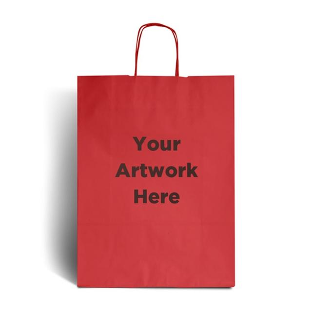 Cherry Red Printed Paper Bags with Twisted Handles