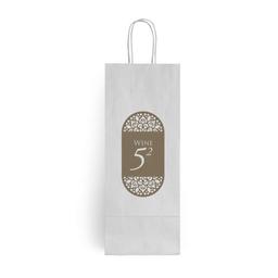 White Printed Twisted Handle One Bottle Bags