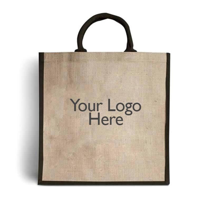 Printed Jute Bags with Black Trim