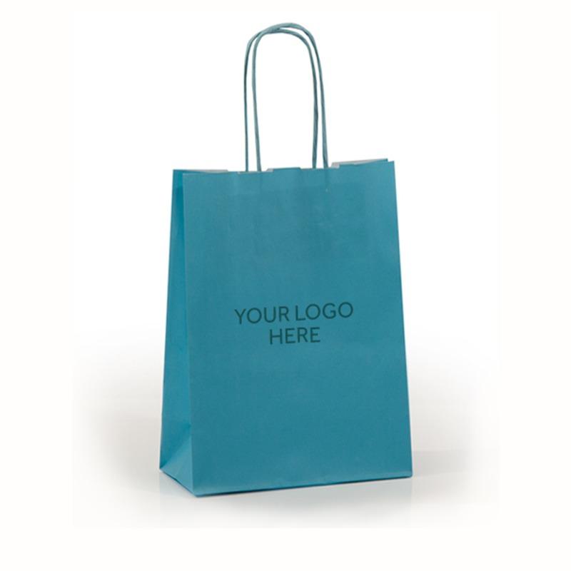 Light Blue Printed Paper Carrier Bags with Twisted Handles